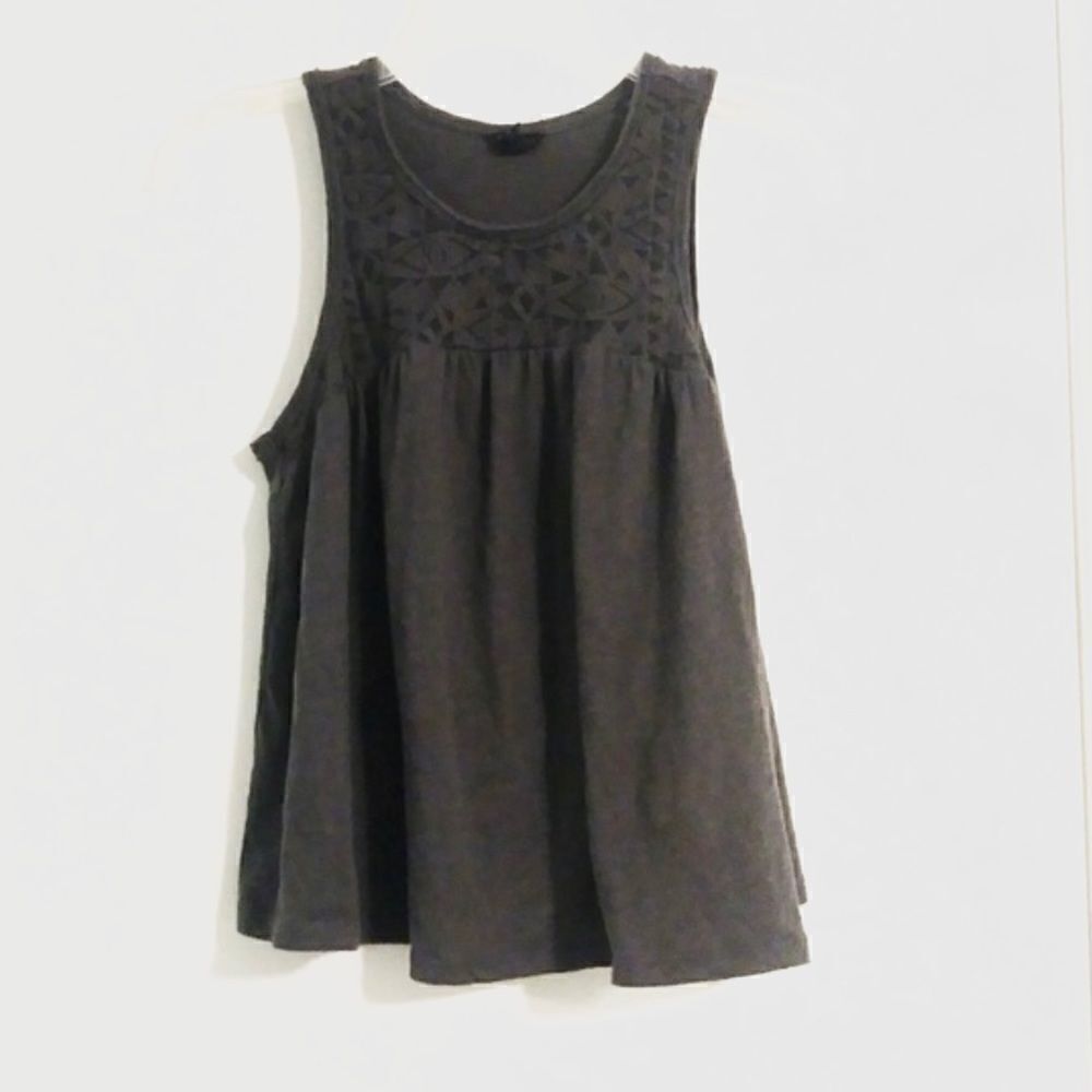 Aeropostale Grey Lace Paneled Babydoll Tank Top